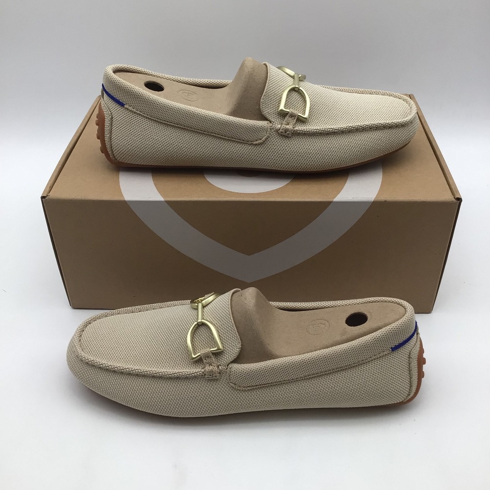 Rothys Double Bit Driver Loafers Sesame Beige Knit Flats Womens Size 10.5 NEW